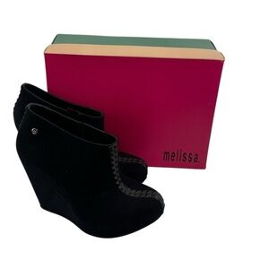 Melissa Devotion Flocked Velvet Studded Platform Wedges Booties Size 7